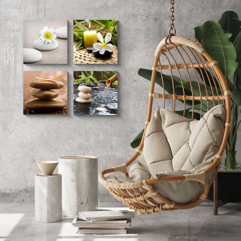 NAN Wind Zen Canvas Wall Art Spa Still Life with Green Bamboo Fountain and Zen Stone Jasmine Flower Painting Pictures for Home Decoration Modern Painting Wall Decor Canvas - Image 3